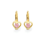 Pink CZ Heart Huggie Earrings in 14K Gold