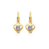 Purple CZ Heart Huggie Earrings in 14K Gold