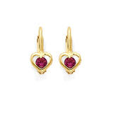 Red CZ Heart Huggie Earrings in 14K Gold