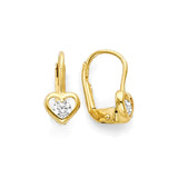 White CZ Heart Huggie Earrings in 14K Gold
