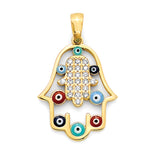 White CZ & Multi-Color Enamel Eye Ladies Pendant in 14K Gold