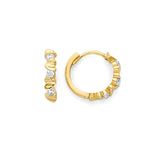 White CZ Huggie Earrings in 14K Gold