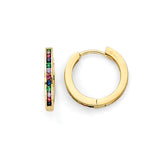 Multi-Color CZ Huggie Earrings in 14K Gold