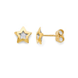 White CZ Star Stud Earrings in 14K Gold