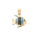 Dark & Light Blue CZ Fish Pendant in 14K Gold
