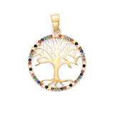 Multi-Color CZ Tree Pendant in 14K Gold