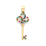 Multi-Color CZ Key Pendant in 14K Gold