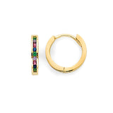 Multi-Color CZ Huggie Earrings in 14K Gold