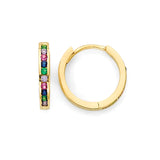 Multi-Color CZ Huggie Earrings in 14K Gold