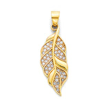 White CZ Leaf Pendant in 14K Gold