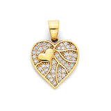 White CZ Heart Ladies Pendant in 14K Gold