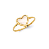 Anillo para Dama en Oro de 14K con Corazón de Esmalte Blanco