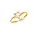Anillo para Dama en Oro de 14K con Estrella de Esmalte Blanco