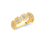White CZ Flower Ladies Ring in 14K Gold