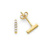 White CZ Bar Stud Earrings in 14K Gold