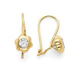 White CZ Flower Huggie Earrings in 14K Gold