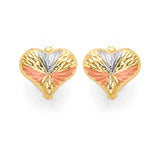 Heart Huggie Earrings in 14K Tri-Color Gold