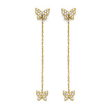 White CZ Butterfly Drop Earrings in 14K Gold