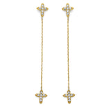 White CZ Cross Drop Earring in 14K Gold