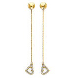 White CZ Heart Drop Earring in 14K Gold