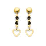 Black Onyx Heart Drop Earrings in 14K Gold
