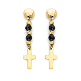 Black Onyx Cross Drop Earrings in 14K Gold