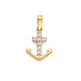 White CZ Anchor Pendant In 14K Gold