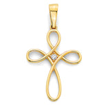 White CZ Cross Ladies Pendant in 14K Gold