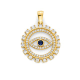 Blue & White CZ Eye Pendant in 14K Gold