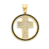 Black & White CZ Cross Pendant in 14K Gold