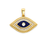 White CZ and Blue Enamel Eye Pendant in 14K Gold