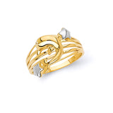 White CZ Dolphin Ladies Ring in 14K Two-Tone Gold