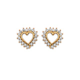 White CZ Heart Stud Earrings in 14K Gold