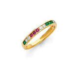 Anillo para Dama en Oro de 14K con Circonia Cúbica Blanca, Rosa y Verde