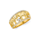 White CZ Elephant Ladies Ring in 14K Gold
