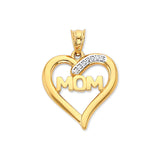White CZ Heart Pendant in 14K Two-Tone Gold