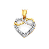 White CZ Heart Pendant in 14K Two-Tone Gold