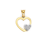 White CZ Heart Pendant in 14K Two-Tone Gold