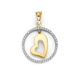 White CZ Heart Pendant in 14K Two-Tone Gold