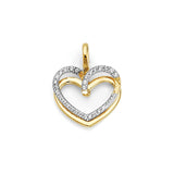 White CZ Heart Pendant in 14K Two-Tone Gold