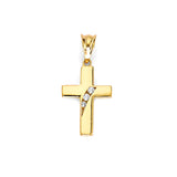 White CZ Cross Pendant in 14K Gold