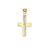 White CZ Cross Pendant in 14K Two-Tone Gold