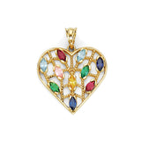 Multi-Color CZ Heart Pendant in 14K Gold