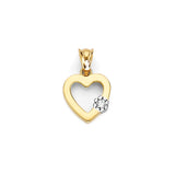White CZ Heart Pendant in 14K Two-Tone Gold