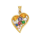 Multi-Color CZ Heart Ladies Pendant in 14K Gold