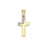 White CZ Cross Pendant in 14K Two-Tone Gold