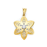 White CZ Flower Pendant in 14K Two-Tone Gold