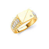 White CZ Mens Ring in 14K Two-Tone Gold
