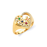 Multi-Color CZ Heart Ladies Ring in 14K Gold