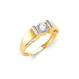 White CZ Center-Stone Ladies Ring in 14K Two-Tone Gold